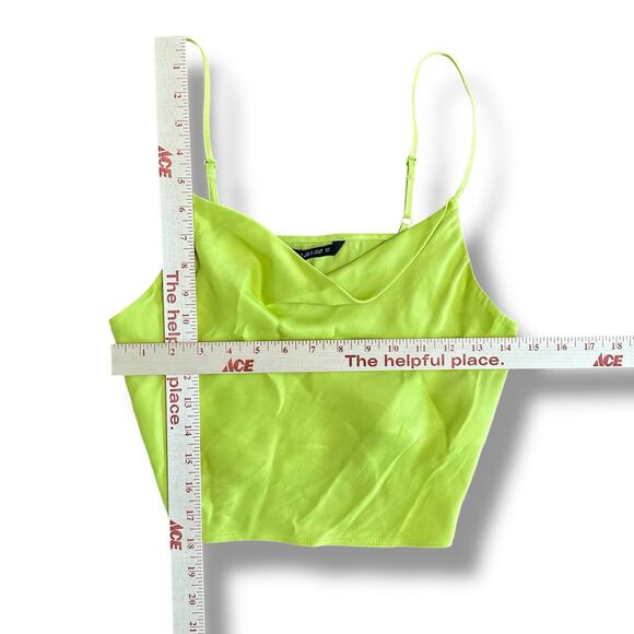 Zara NWT Satin Cropped Cowl Neck Top Womens Size S Neon Green - Picture 3 of 8